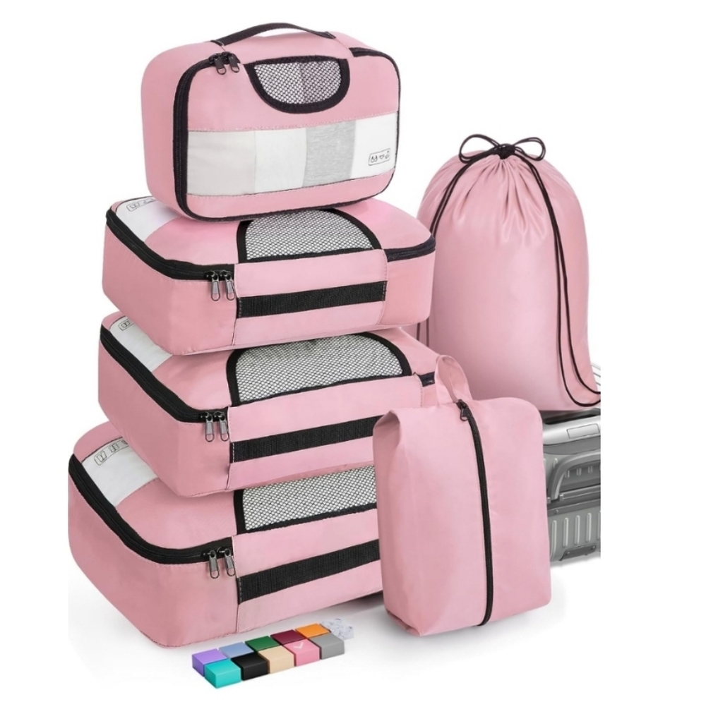 Veken Pink 6-Piece Packing Cubes Set - Extra Large, Large, Medium, Small